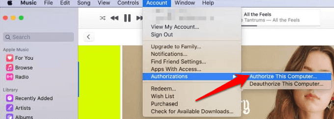 Authorize This Computer in Account menu