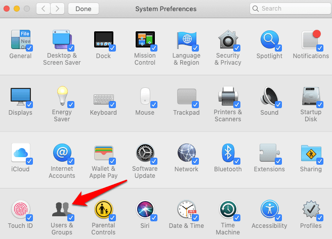 Users & Groups in System Preferences 
