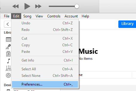 Edit -> Preferences in iTunes