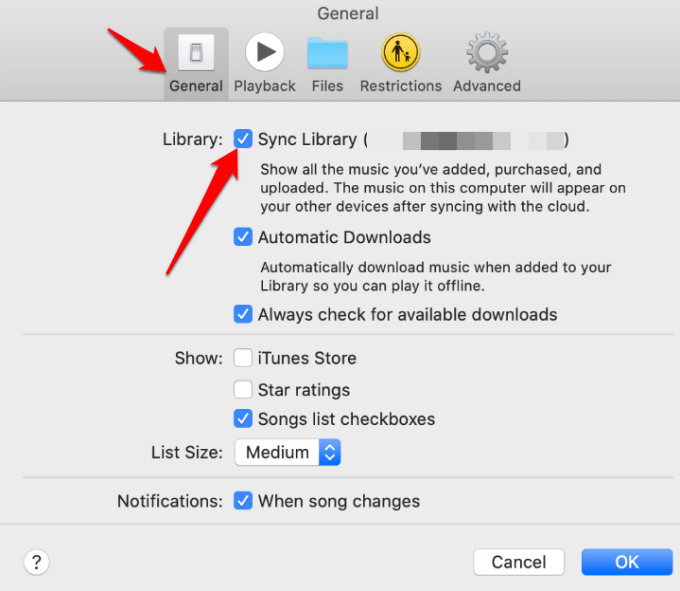 Sync Library checkbox in General settings 