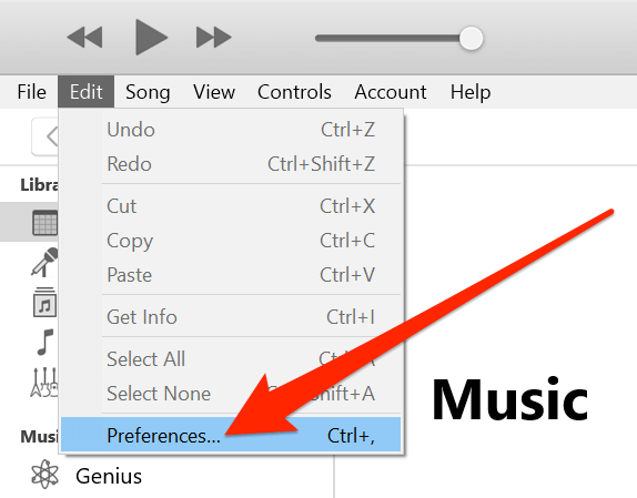 iTunes Preferences in Edit menu