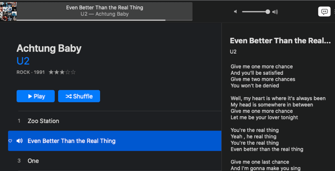 Lyrics window in Apple Music 