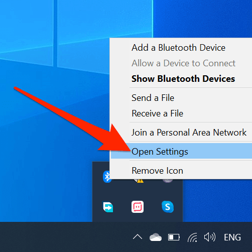 Open Settings in Bluetooth menu in Windows 