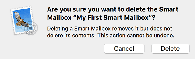 Delete Smart Mailbox confirmation window 