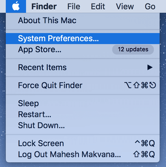 Apple -> System Preferences menu