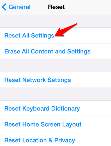 Reset All Settings in Reset window 