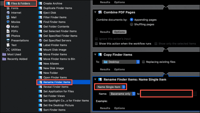 Rename Finder Options with Name Single Item selected