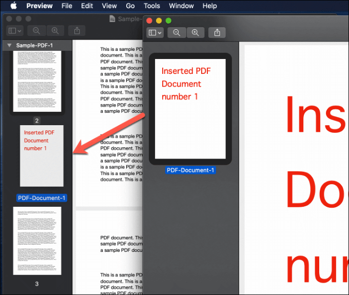 Dragging and dropping a PDF page into another document