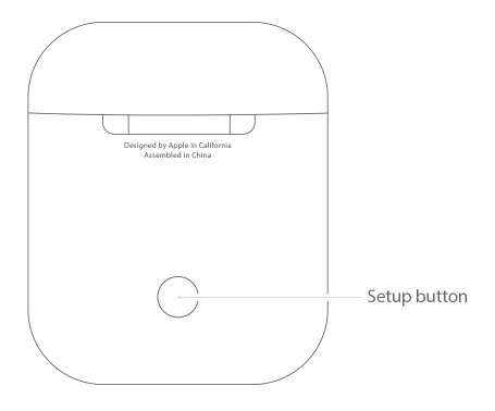Drawing of AirPod case with Setup button indicated