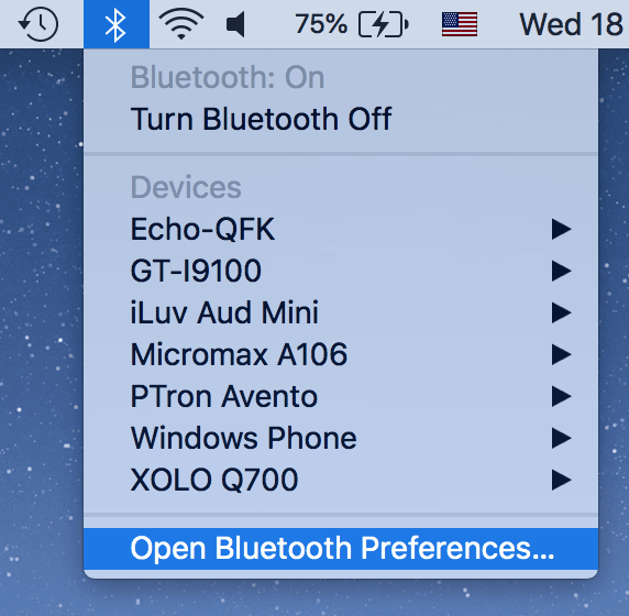 Open Bluetooth Preferences in Bluetooth menu 