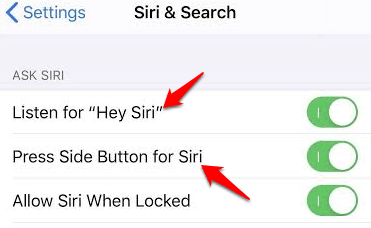Toggles for Siri & Search activation