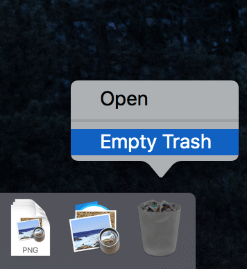 Empty Trash menu in Dock 