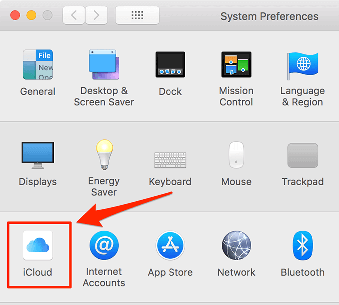 iCloud in System Preferences 