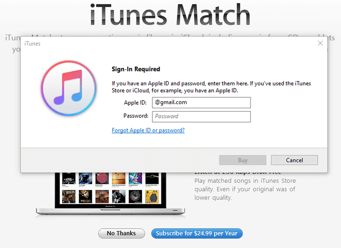 iTunes sign-in window 