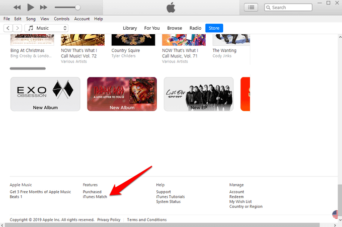 iTunes Match link at bottom of iTunes