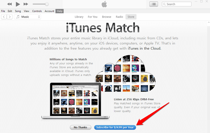 iTunes Match screen in Store tab