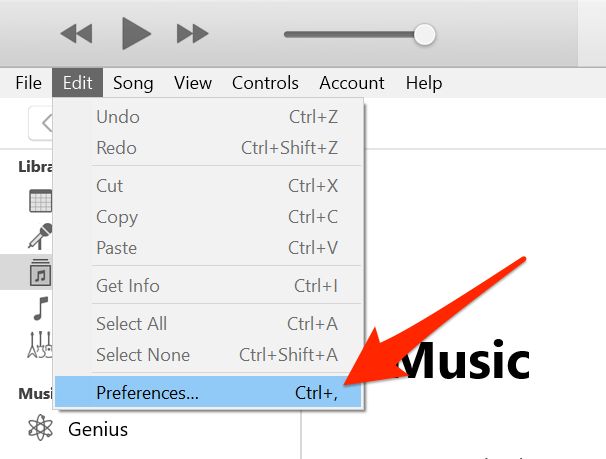 Edit -> Preferences in iTunes window