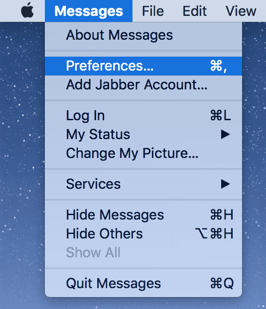 Messages > Preferences 
