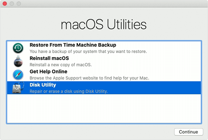 Disk Utility in macOS Utilities window 