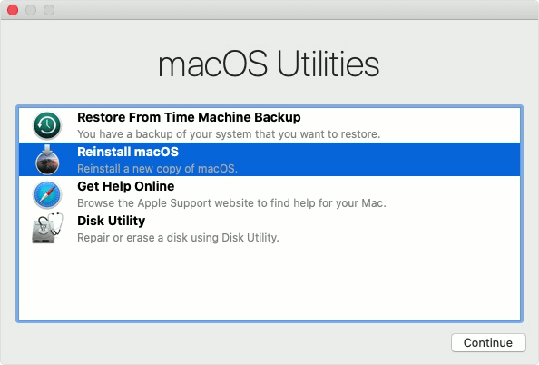 Reinstall macOS in Utilities window 