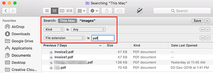 Searching Mac for PDFs