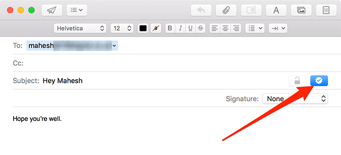 Blue checkbox in email window 