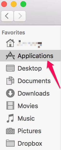 Applications menu in Finder