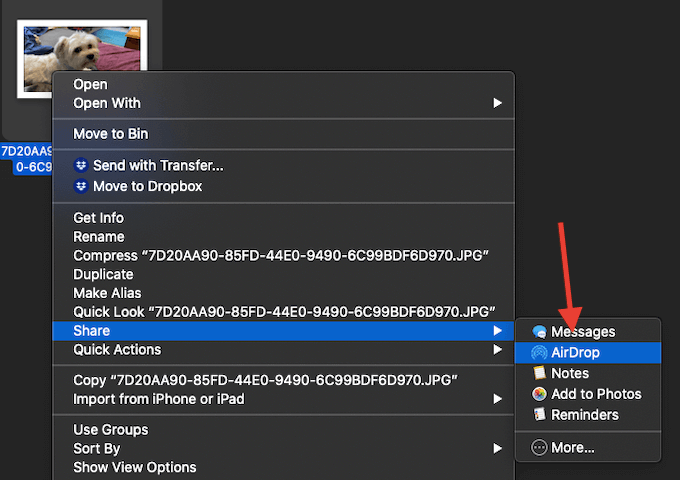 Share > AirDrop in right-click menu 