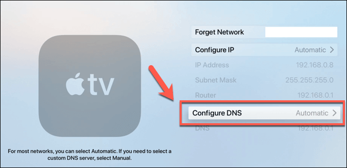 Configure DNS menu 