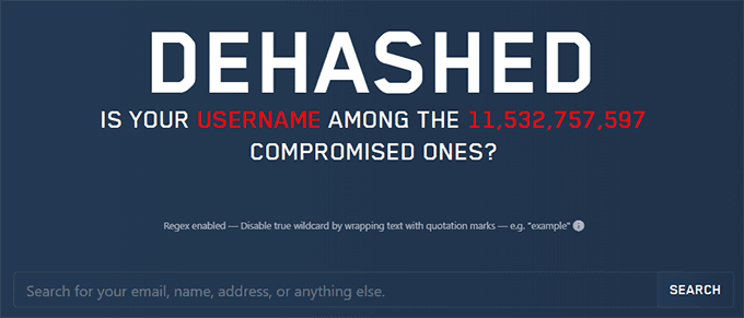 DeHashed search page 