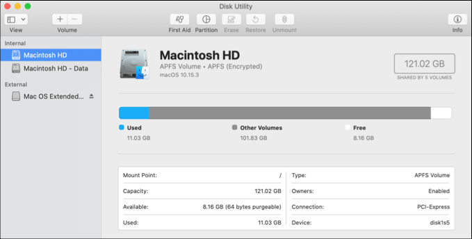 Disk Utility window 