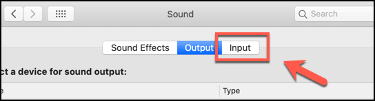 Input tab in Sound 