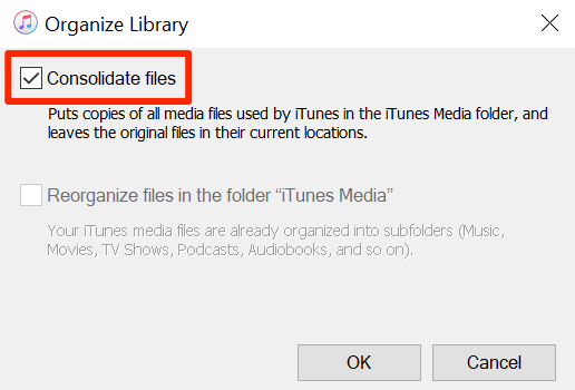 Consolidate files in Organize Library 