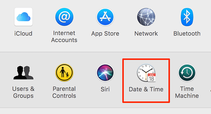 Date & Time in System Preferences menu 