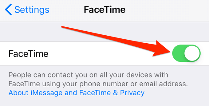 FaceTime toggle in FaceTime settings 