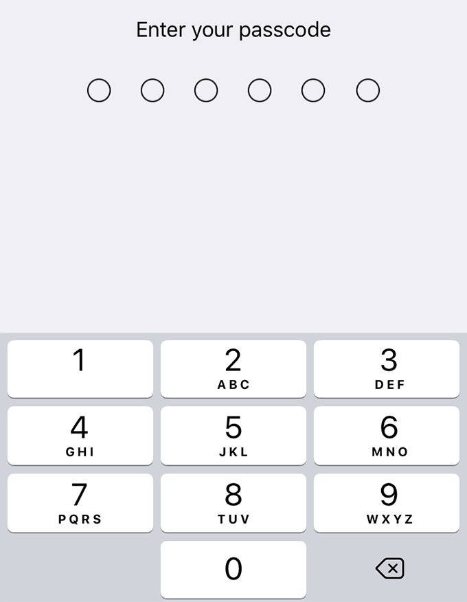 Enter your passcode prompt 