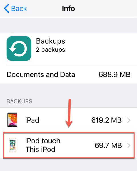 This iPod in Backups Info menu 