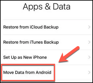 Move Data from Android menu under Apps & Data