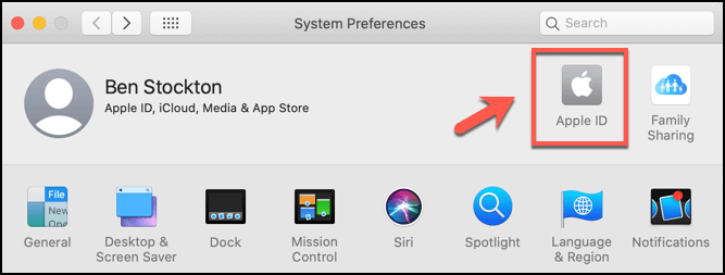 Apple ID in System Prerences 
