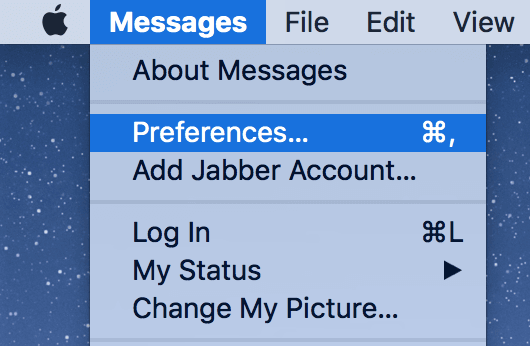 Messages > Preferences selected 