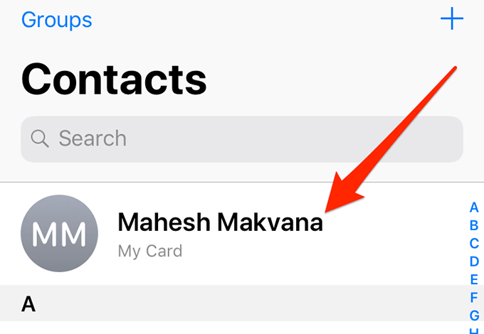 My Card in Contacts