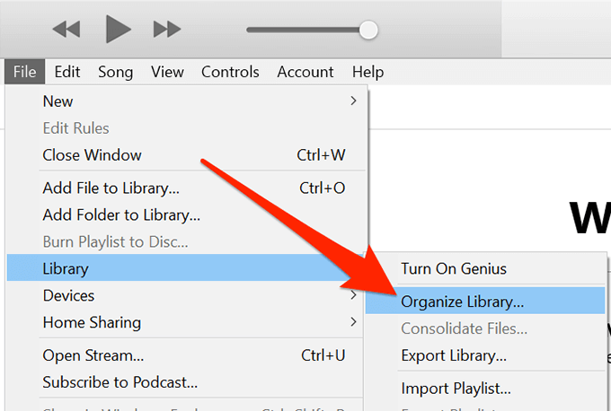 Organize Library option in iTunes