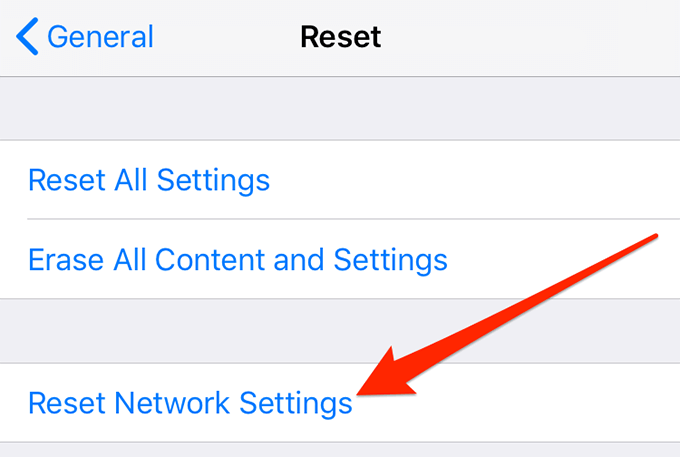 Reset Network Settings in Reset menu 