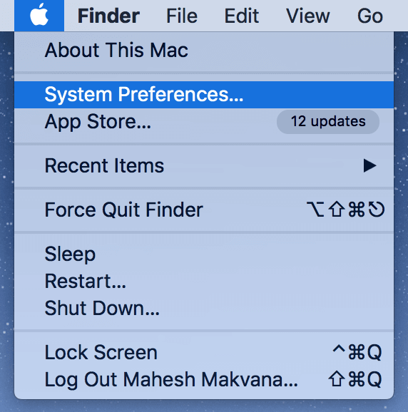 System Preferences in Apple menu