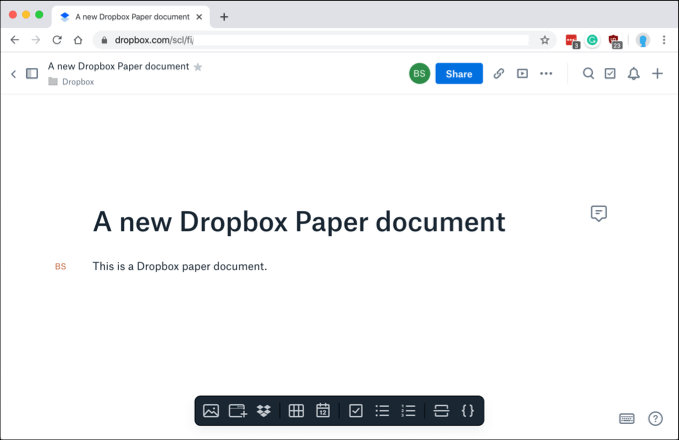 Dropbox Paper window