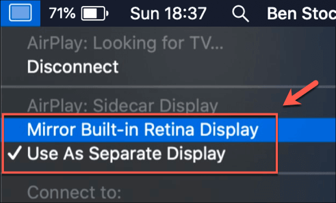 Mirror Built-in Retina Display under Screen icon 