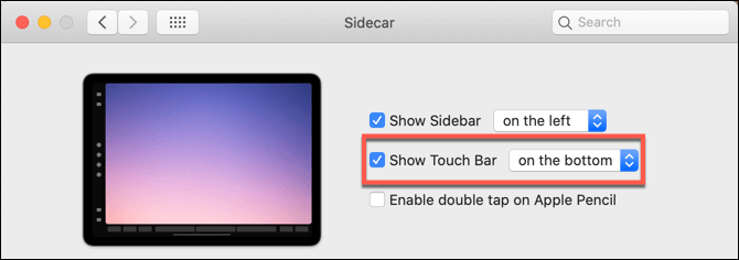 Show Touch Bar checkbox in Sidecar Preferences
