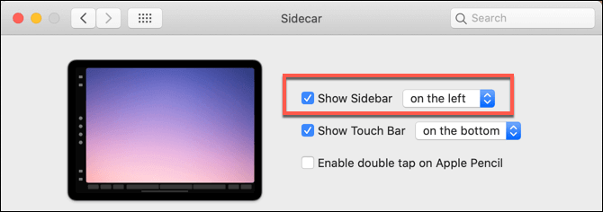Show Sidebar checkbox in Sidecar preferences screen 
