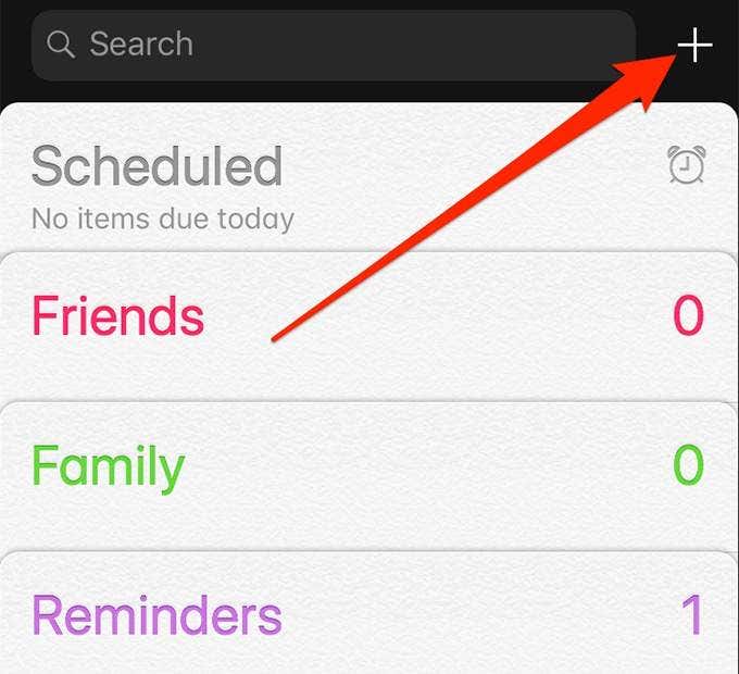 Plus button in Reminders ap 