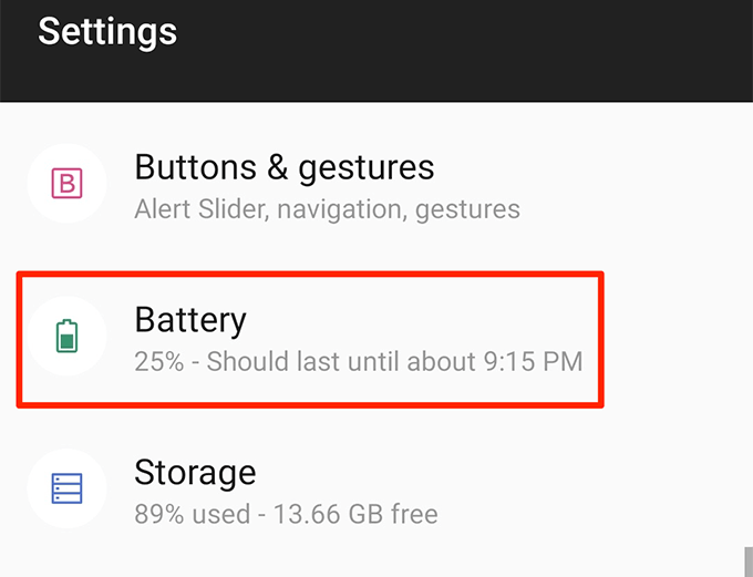 Battery usage in Settings window 